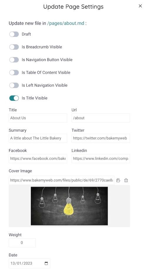 page settings